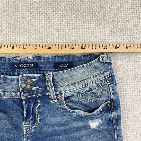 Vigoss Jeans The Chelsea Boot Cut Women's Size 7/8 Stretch Distressed Blue Denim - Picture 8 of 15